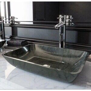 Glass Rectangular Vessel Bathroom Sink in Onyx Gray